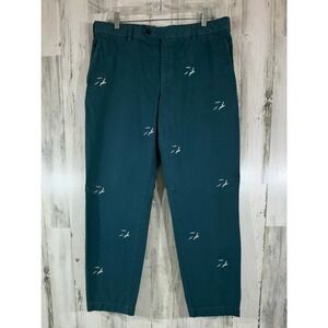 Brooks Brothers Milano Chino Pants 36x30 Teal Green Embroidered Seagull Slim Fit